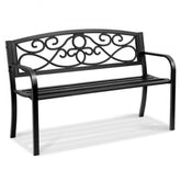 Outdoor Garden Bench 50in Metal Patio Bench 550lbs Load Capacity Park Yard Porch Bench with Backrest Armrests
